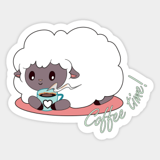 coffee time - sheep holding a coffee mug Sticker